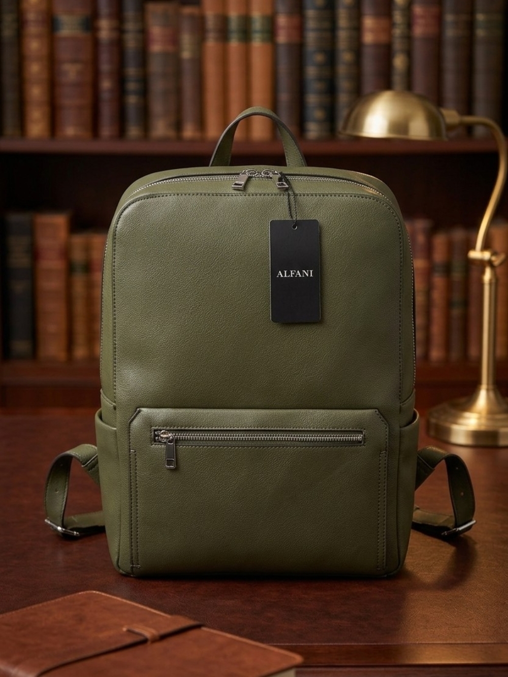 Alfani Olive Green Leather-Look Men’s Backpack